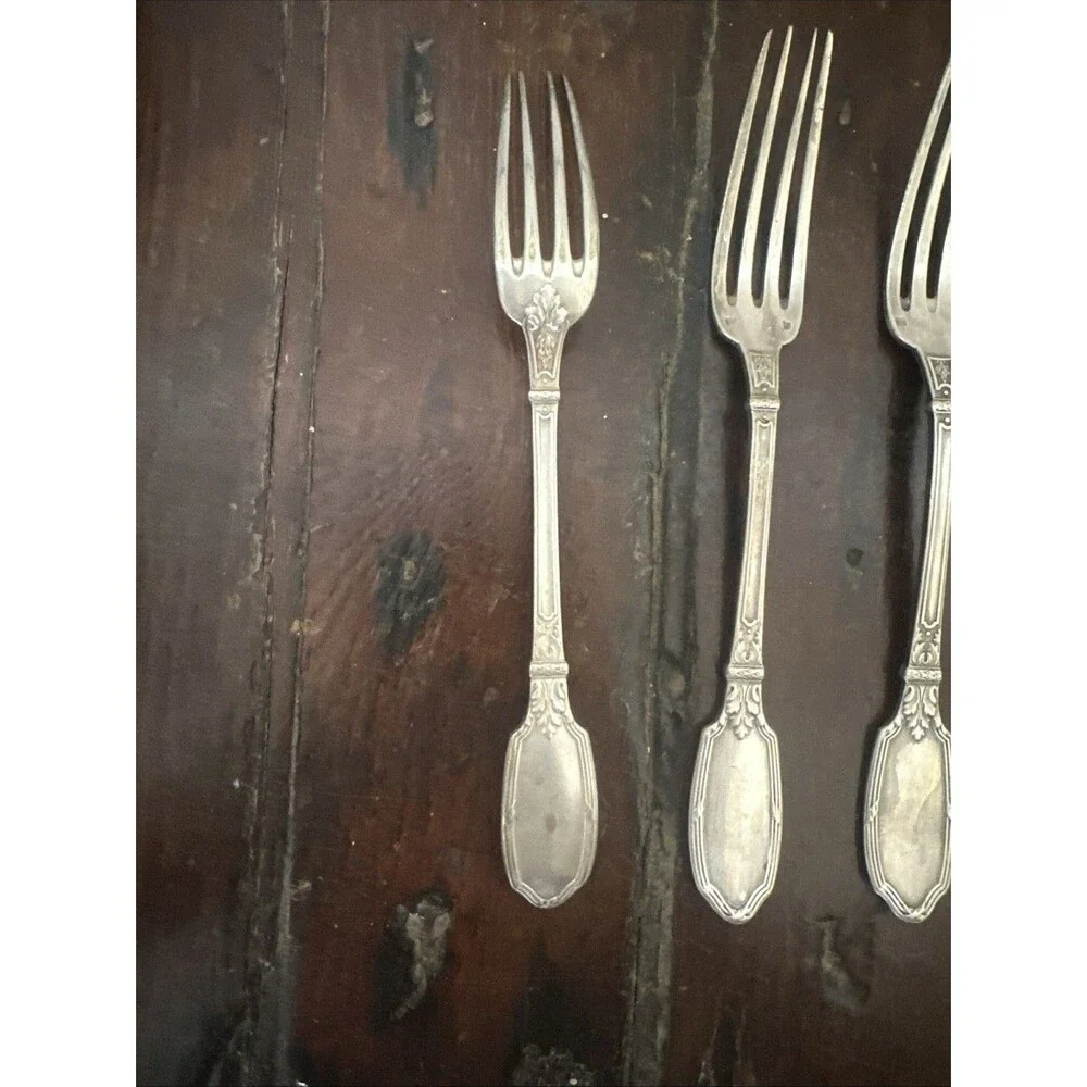 6 Antique Silverplate French Silverplate Dinner Forks Metal Blanc 84